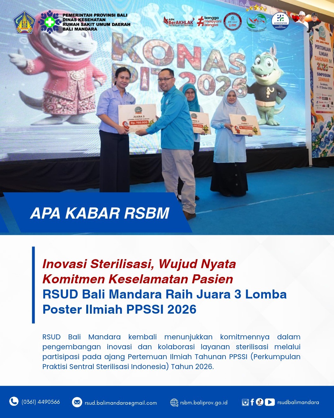 Inovasi Sterilisasi, Wujud Nyata Komitmen Keselamatan Pasien RSUD Bali Mandara Raih Juara 3 Lomba Poster Ilmiah PPSSI 2026
