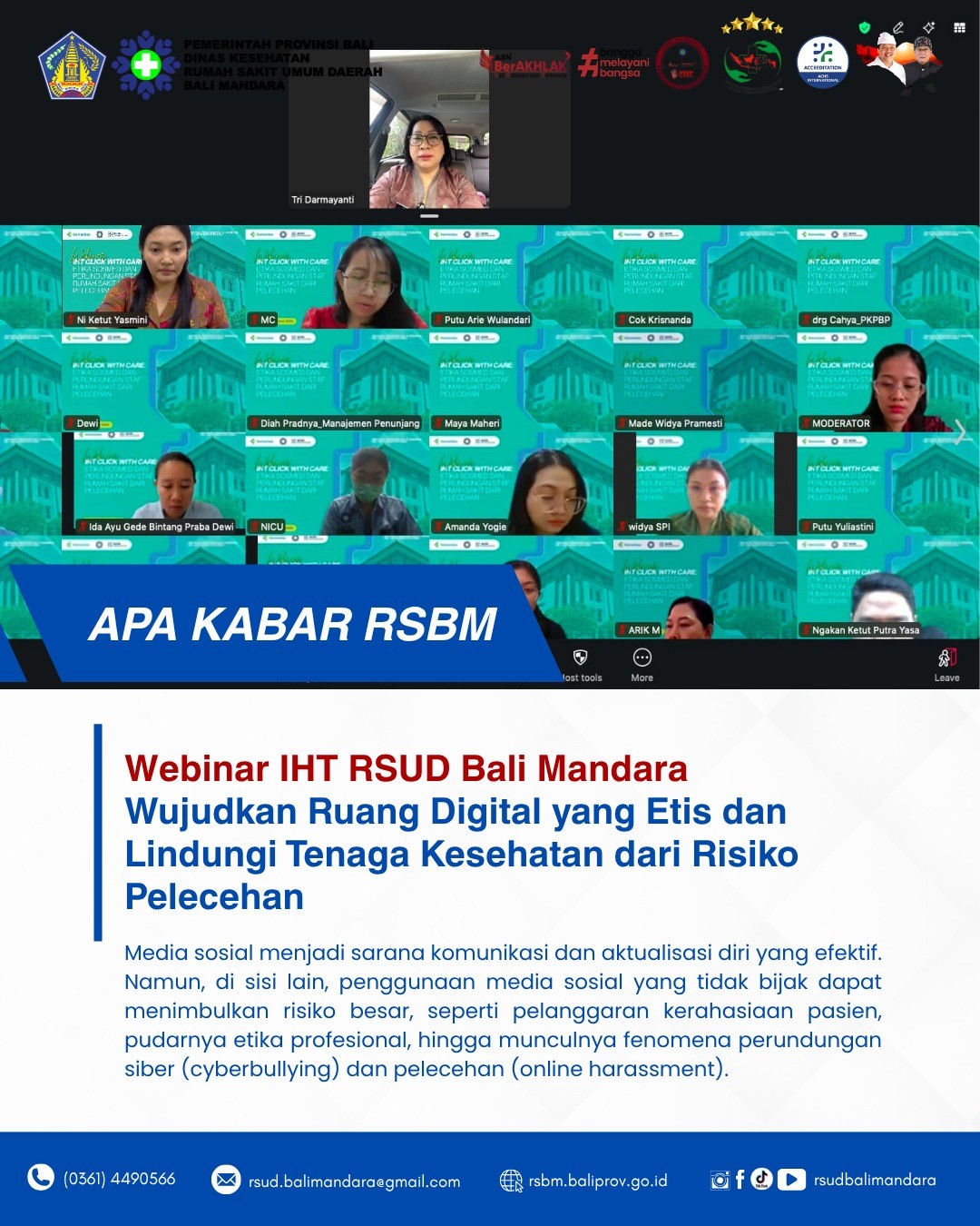 RSUD Bali Mandara Menyelenggarakan Webinar IHT Click With Care