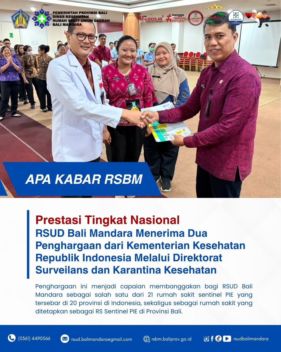 RSUD Bali Mandara Raih Dua Penghargaan Nasional dalam Program Surveilans Sentinel PIE Tahun 2026