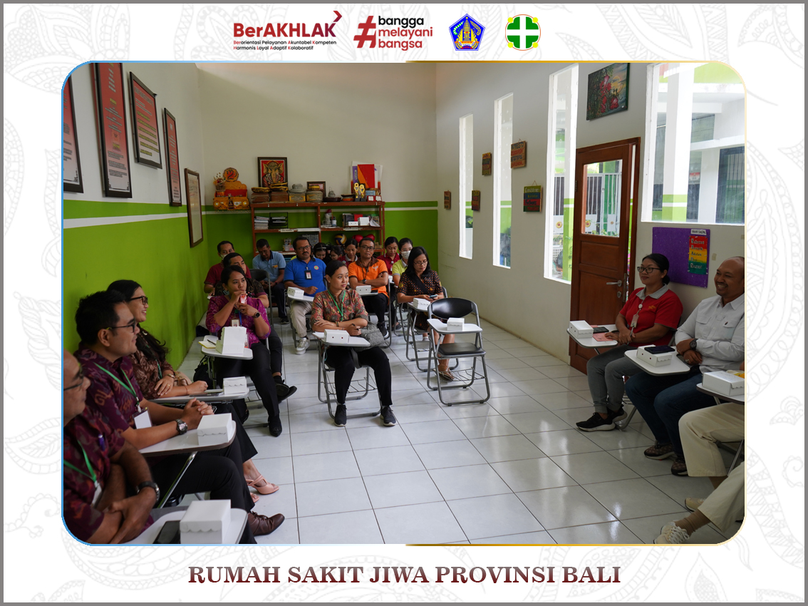 Kunjungan dari Rumah Sakit Umum Bhakti Rahayu dalam rangka study banding layanan Rehabilitasi Napza. Bertempat di Ruang pertemuan Instalasi Napza,