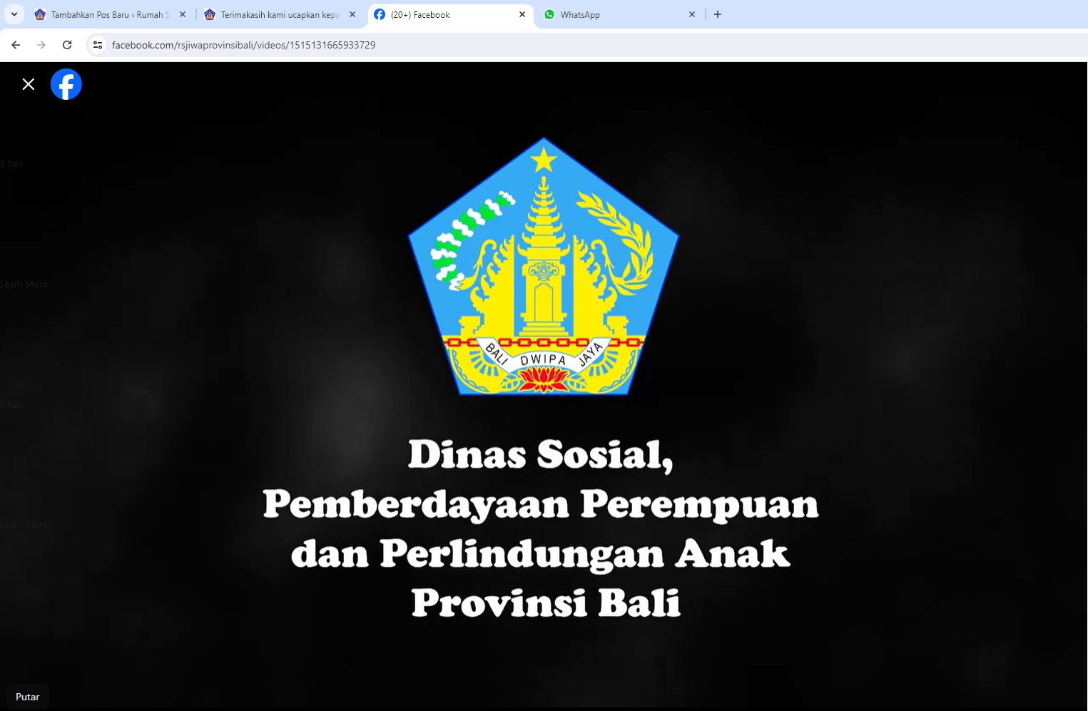 Terimakasih kami ucapkan kepada Dinas Sosial Pemberdayaan Perempuan dan Perlindungan Anak Provinsi Bali atas ucapan dan dukungannya untuk Rumah Sakit Jiwa Prov. Bali.