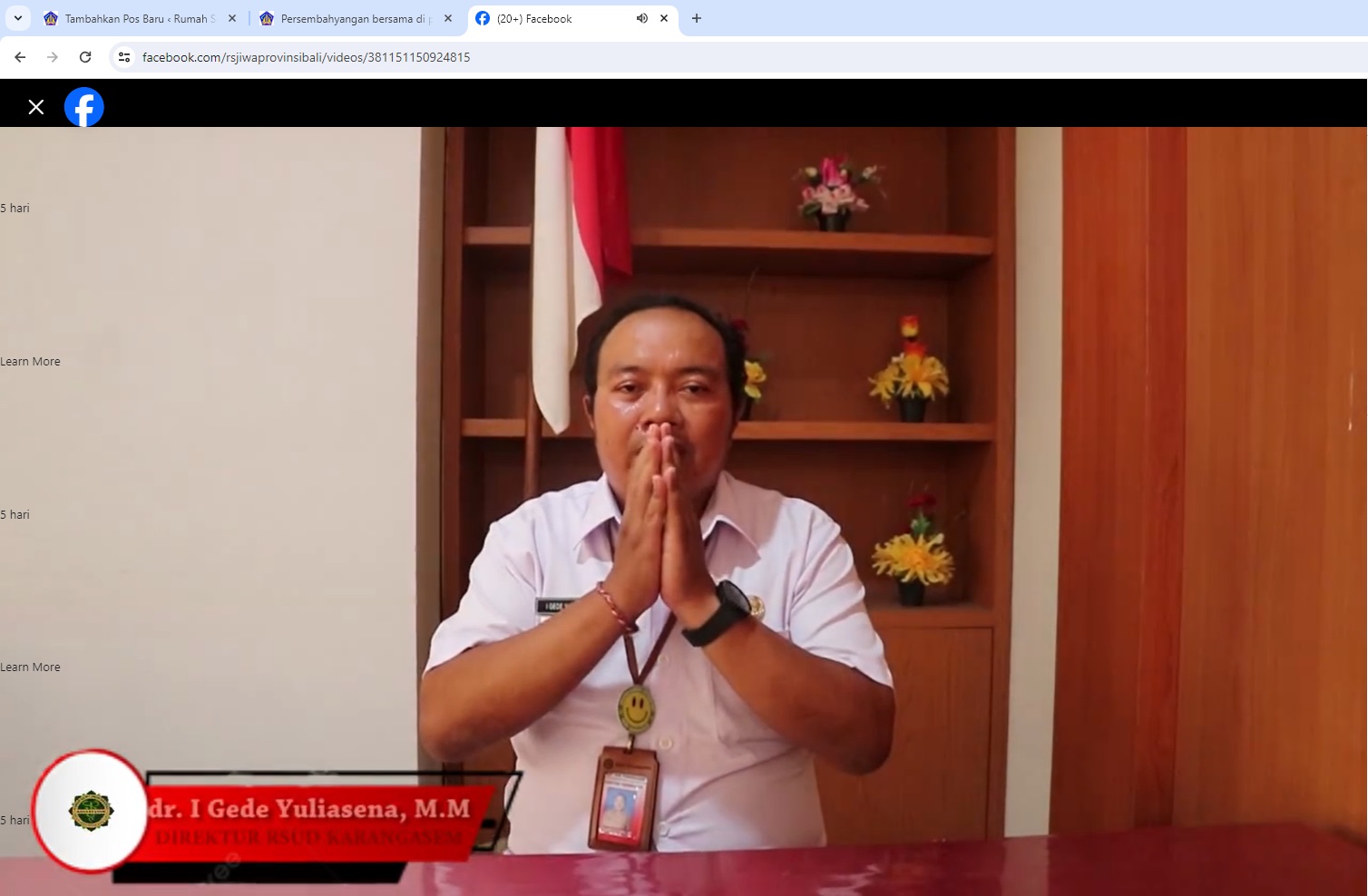 Terimakasih kami ucapkan kepada RSUD Kab. Karangasem atas ucapan dan dukungannya untuk Rumah Sakit Jiwa Prov. Bali.