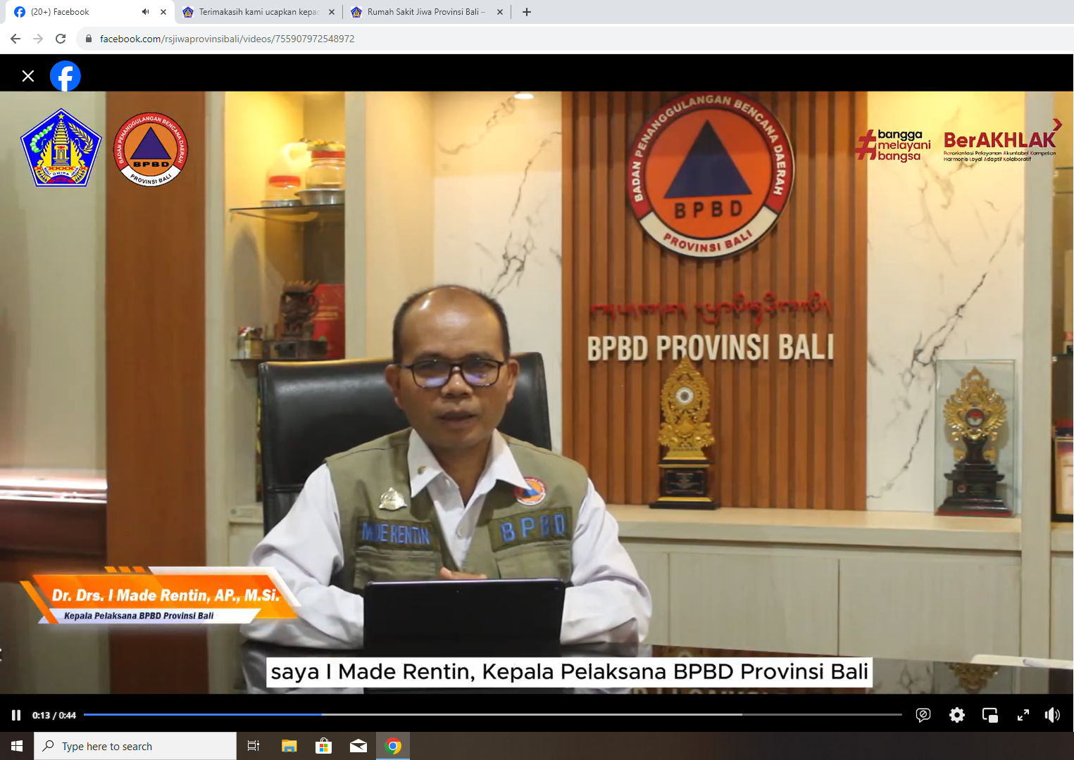 Terimakasih kami ucapkan kepada BPBD Provinsi Bali atas ucapan dan dukungannya untuk Rumah Sakit Jiwa Prov. Bali.