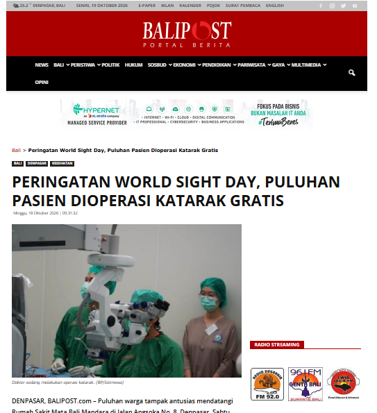 Balipost.com : Peringatan World Sight Day, Puluhan Pasien Dioperasi Katarak Gratis