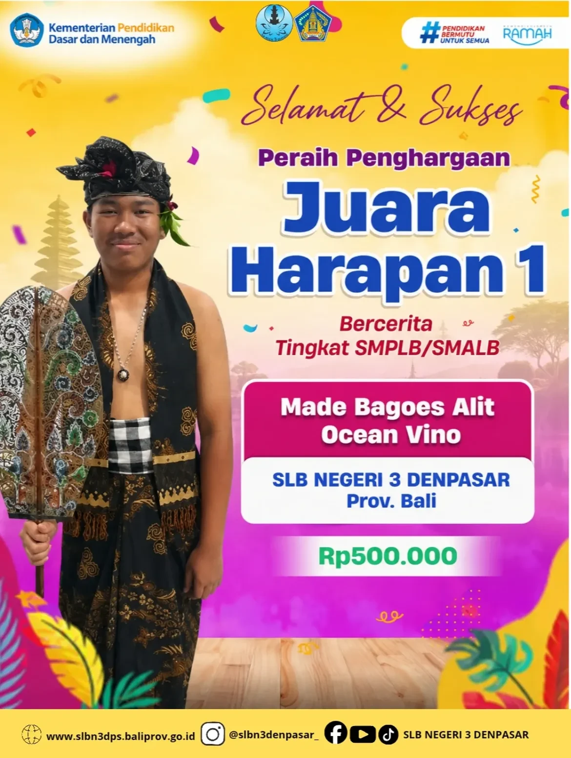 Selamat dan Sukses! 🎉Selamat kepada Made Bagoes Alit Ocean Vino atas prestasi yang telah dirai